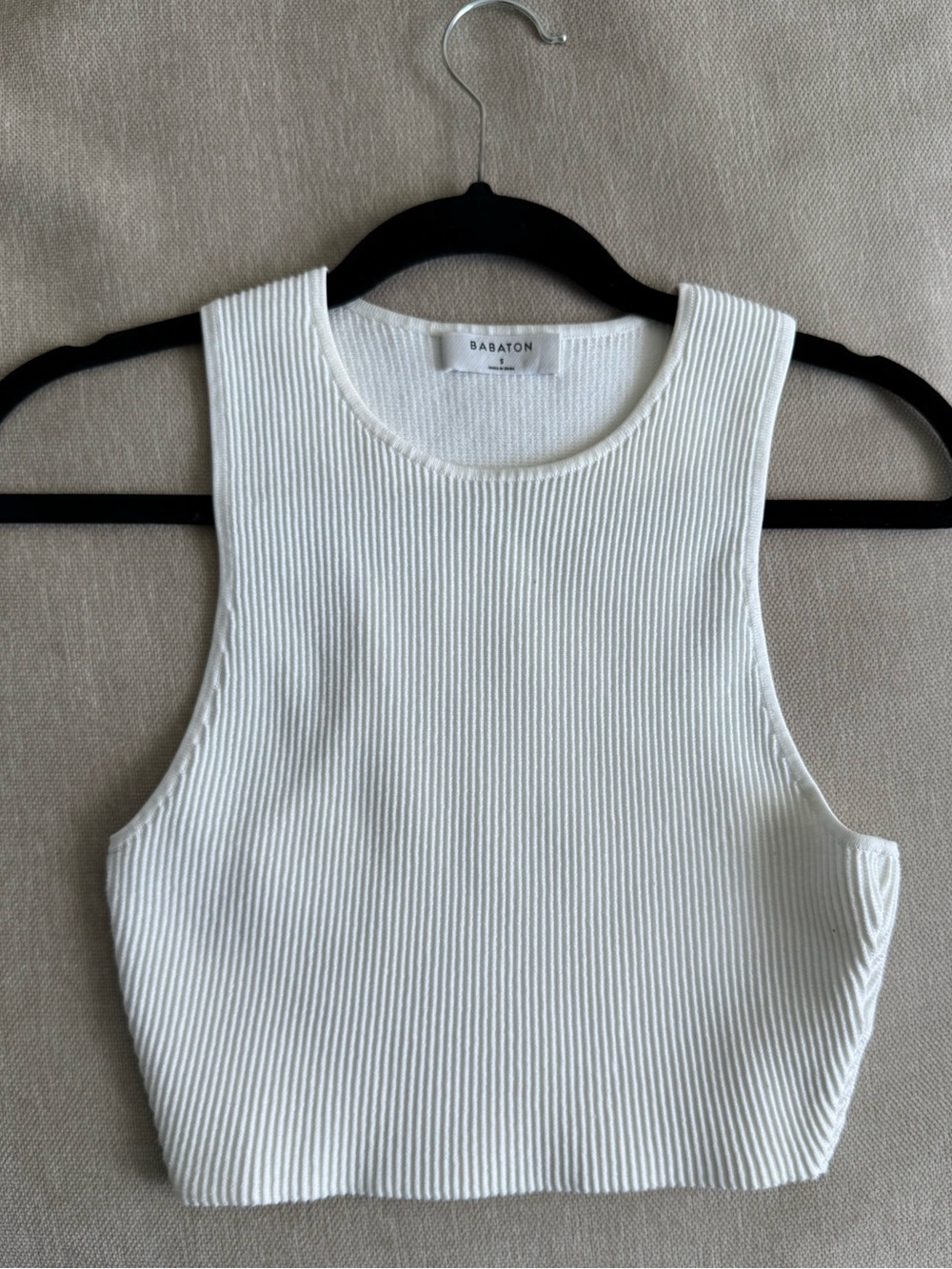 Babaton Cream Ribbed Cropped Tank